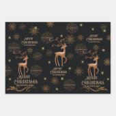 Elegant Black & Gold Deer Custom Christmas ラッピングペーパーシート (正面)