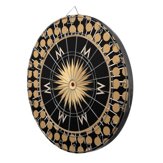 Elegant Black Gold Dot Pattern Monogram ダーツボード (正面右)