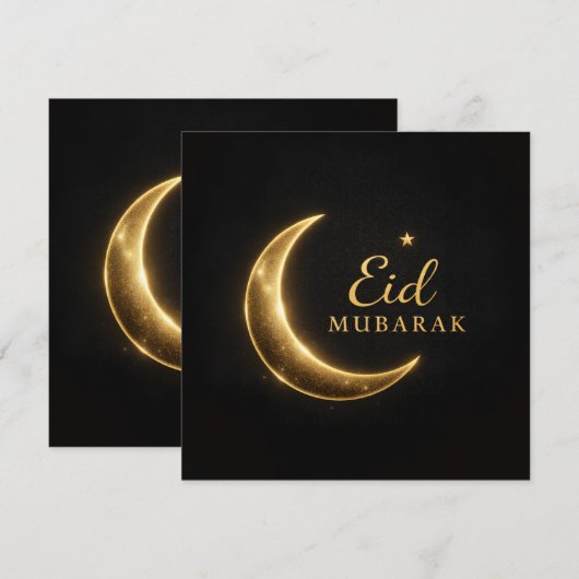 Elegant Black & Gold Eid Mubarak Card – Premium Is 招待状 (正面/裏面)