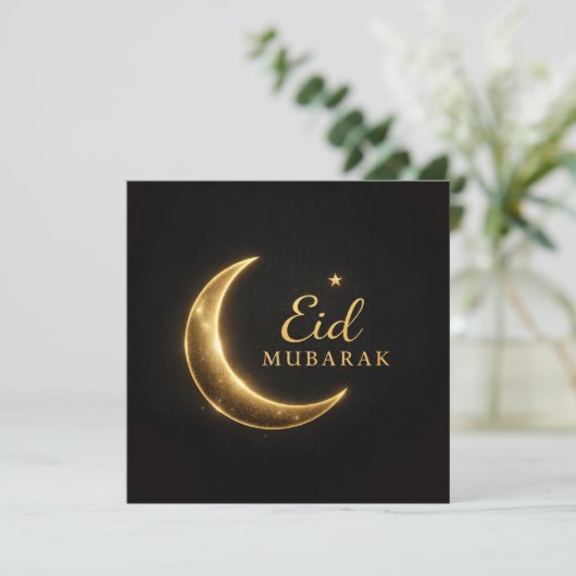 Elegant Black & Gold Eid Mubarak Card – Premium Is 招待状 (スタンド正面)