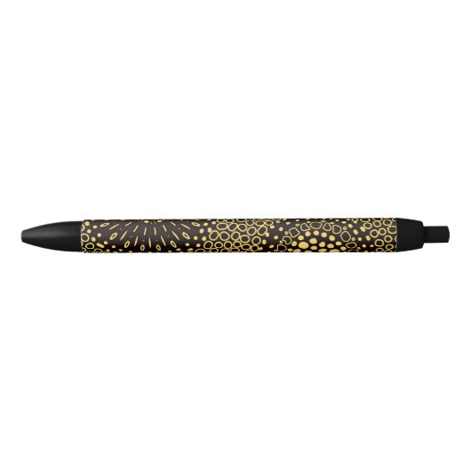 Elegant Black Gold Ethnic Floral Writing Pen 黒ボールペン (正面)