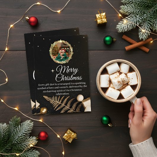 Elegant Black & Gold Family Christmas Card 2026 セーブザデート