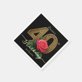 Elegant Black Gold Filigree Red Rose 40th Birthday スタンダードカクテルナプキン (角)