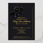 Elegant Black & Gold Floral Memorial Invitation  箔招待状 (正面)