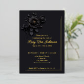 Elegant Black & Gold Floral Memorial Invitation  箔招待状 (立ち正面)