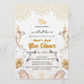 Elegant Black & Gold | Floral Mosque Iftar 招待状 (正面)