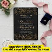 Elegant Black Gold Floral Muslim Wedding Nikah 招待状