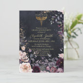 Elegant Black & Gold Floral Nursing Graduation Inv 招待状 (スタンド正面)