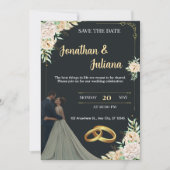 Elegant Black & Gold Floral Save the Date Wedding  招待状 (正面)