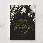 Elegant Black & Gold Floral Watercolor Wedding 招待状 (正面)