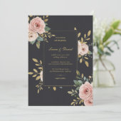 Elegant Black & Gold Floral Wedding Invitation 招待状 (スタンド正面)