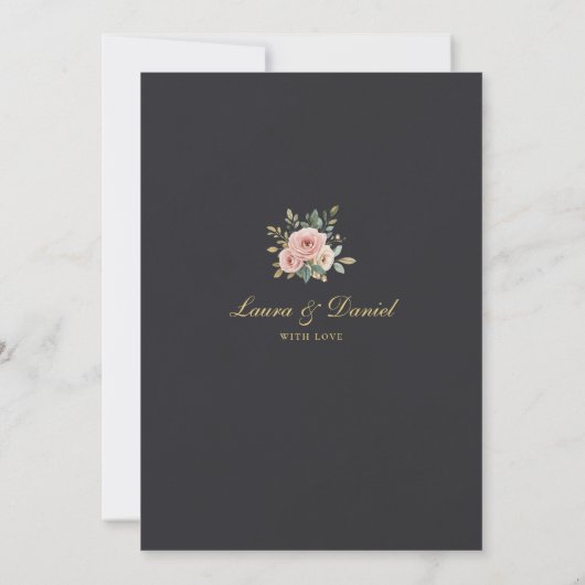 Elegant Black & Gold Floral Wedding Invitation 招待状 (裏面)