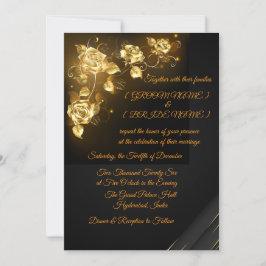 Elegant Black & Gold Floral Wedding Invitation 招待状