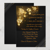 Elegant Black & Gold Floral Wedding Invitation 招待状 (正面/裏面)