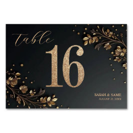 Elegant Black Gold Floral Wedding Table Card テーブルナンバー