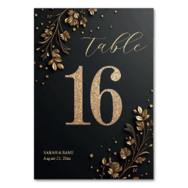 Elegant Black Gold Floral Wedding Table Card テーブルナンバー