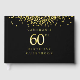 Elegant black gold foil Custom 60th birthday  ゲストブック