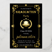Elegant Black & Gold Foil Graduation Invitation 箔招待状 (正面)
