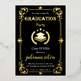 Elegant Black & Gold Foil Graduation Invitation 箔招待状