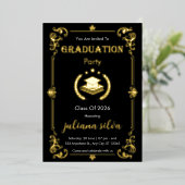 Elegant Black & Gold Foil Graduation Invitation 箔招待状 (立ち正面)