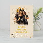 Elegant Black & Gold Foil New Year Invitation 箔シーズンカード (立ち正面)