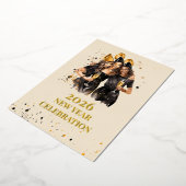 Elegant Black & Gold Foil New Year Invitation 箔シーズンカード (回転した状態)