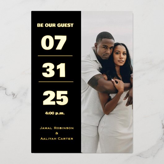 Elegant Black & Gold Foil Wedding Invitation 箔招待状 (正面)