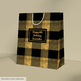 Elegant Black Gold Gift Bag Name Printed  ミディアムペーパーバッグ