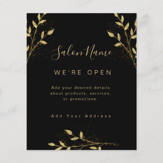 Elegant Black & Gold Glam Botanical Salon チラシ (正面)