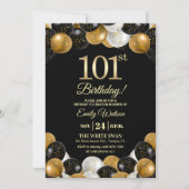 Elegant Black Gold Glitter 101st Birthday Photo 招待状 (正面)