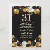 Elegant Black Gold Glitter 31st Birthday Party 招待状 (正面)