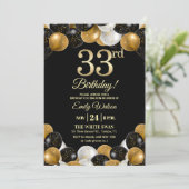 Elegant Black Gold Glitter 33rd Birthday Photo 招待状 (スタンド正面)
