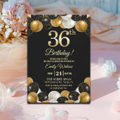 Elegant Black Gold Glitter 36th Birthday Party 招待状