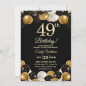 Elegant Black Gold Glitter 49th Birthday Party 招待状 (正面)