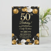 Elegant Black Gold Glitter 50th Birthday Photo 招待状 (スタンド正面)
