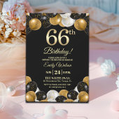 Elegant Black Gold Glitter 66th Birthday Party 招待状