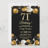 Elegant Black Gold Glitter 71st Birthday Party 招待状 (正面)