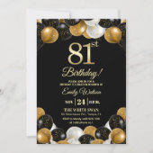 Elegant Black Gold Glitter 81st Birthday Photo 招待状 (正面)