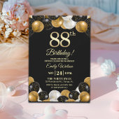 Elegant Black Gold Glitter 88th Birthday  招待状