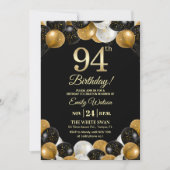Elegant Black Gold Glitter 94th Birthday Photo 招待状 (正面)