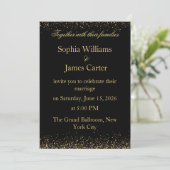 Elegant Black & Gold Glitter Confetti Wedding 招待状 (スタンド正面)