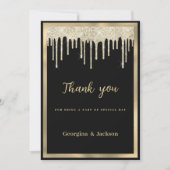 Elegant black gold glitter drips Thank You  招待状 (正面)