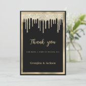 Elegant black gold glitter drips Thank You  招待状 (スタンド正面)