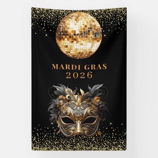 Elegant Black Gold Glitter Mardi Gras 2026 横断幕 (縦)