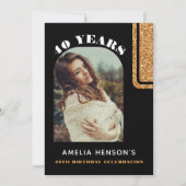 Elegant Black Gold Glitter Photo 40th Birthday 招待状 (正面)