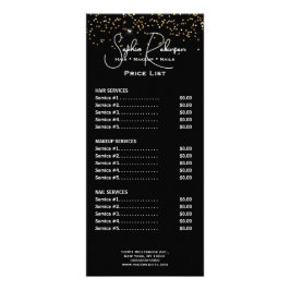 Elegant Black & Gold Glitter Price List Rack Card ラックカード
