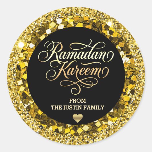 Elegant BLACK Gold Glitter Ramadan  ラウンドシール (正面)