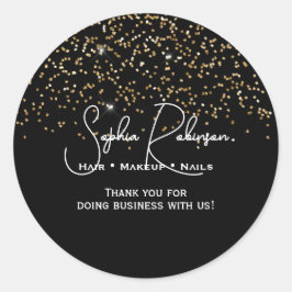 Elegant Black & Gold Glitter Thank You Sticker ラウンドシール