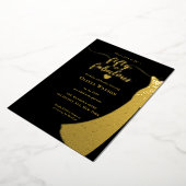 Elegant Black Gold Gown 50 and fabulous birthday 箔招待状 (回転した状態)