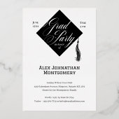 Elegant Black Gold Grad Cap Tassel Graduate Photo 箔招待状 (裏面)